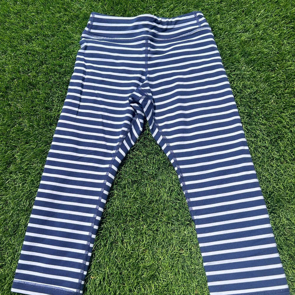 Athleta Girl Navy and White Striped Capri Leggings